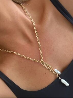 Gold Plated Chain Necklace with White Pearl Drops